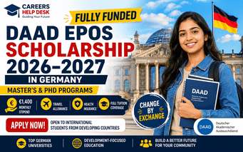 DAAD EPOS Scholarship 2026–2027 in Germany fully funded for international students showing monthly stipend, tuition coverage, and Master’s and PhD programs in Germany