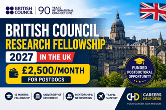 British Council 90th Anniversary Research Fellowship 2027 at University of Edinburgh for international postdoctoral researchers