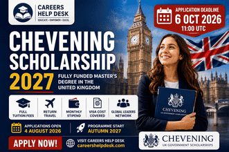 Chevening Scholarship 2027 thumbnail showing a fully funded UK master’s scholarship, application deadline 6 October 2026, and a scholar in London