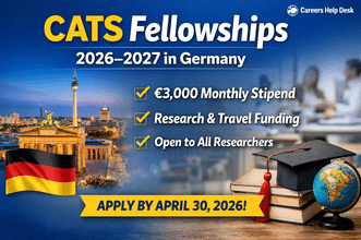 CATS Fellowships 2026–2027 in Germany with €3000 monthly stipend, research funding, Berlin skyline, German flag, and Careers Help Desk branding for international researchers