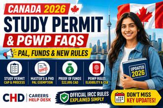 Canada Study Permit 2026 infographic explaining IRCC study permit rules, Provincial Attestation Letter (PAL) exemptions for Master's and PhD students, proof of funds requirements, PGWP eligibility, language requirements, and international student cap updates.