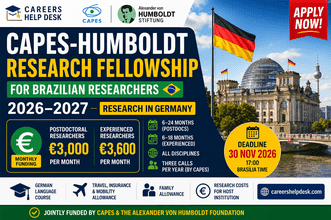 CAPES-Humboldt Research Fellowship 2026–2027 for Brazilian postdocs and experienced researchers with €3,000–€3,600 monthly funding in Germany