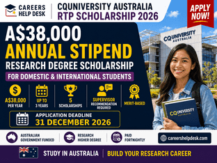 CQUniversity RTP Scholarship 2026 in Australia offering an A$38,000 annual stipend for domestic and international research students.