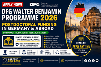 DFG Walter Benjamin Programme 2026 offering postdoctoral funding for early-career researchers in Germany and abroad with rolling applications.