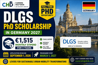 DLGS PhD Scholarship 2027 in Germany offering a €1,515 monthly stipend for three years, with applications due September 1, 2026.