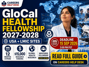 GloCal Health Fellowship 2027-2028 thumbnail showing 12 months stipend, $15,000 research funding, USA and LMIC sites, and 15 September 2026 deadline