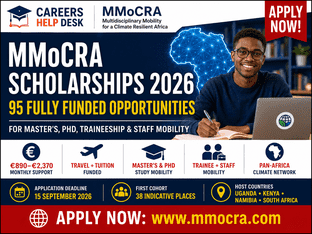 MMoCRA Scholarships 2026 offering 95 fully funded Master’s, PhD, traineeship, and staff mobility opportunities across Africa.