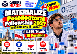 MATERIALIZE Postdoctoral Fellowship 2027 in Poland offering 15 research positions with approximately €4,350 gross monthly salary.